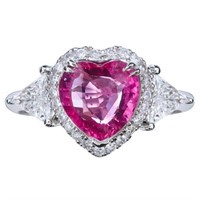 GIA 18k Gold 2.77 cts Pink Sapphire & Diamond Ring