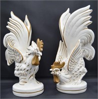 2 pcs Vintage White Lefton Fighting Roosters
