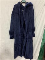 WOMENS HOODIE FLEECE ROBE BLUE MEDIUM