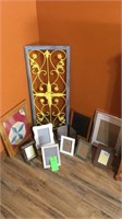 Picture frames, framed quilt, and metal wall deco