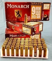 150 Rds 3 Boxes Monarch Brass 9mm 115gr FMJ Ammo