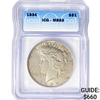 1934 Silver Peace Dollar ICG MS63