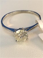 10K White Gold Solitaire Moissanite Ring with COA