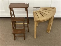 Wooden Folding Step Stool & Outdoor Shower Bench