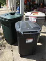 TRASH CANS (3), ONE NEW