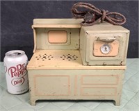 Vintage Metal Toy Oven 9.5" wide and 8" tall has