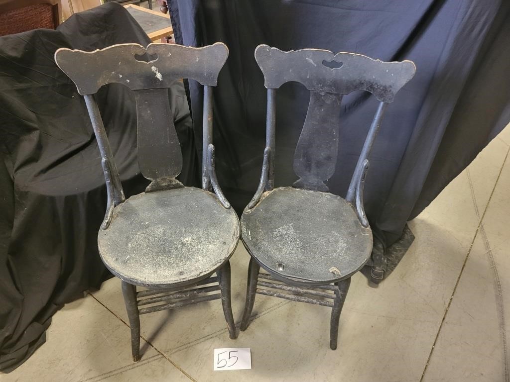 2 Vintage Panel Back Wood Chairs