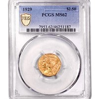 1929 $2.50 Gold Quarter Eagle PCGS MS62