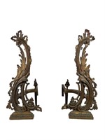 Large Rococo Style Antique Cast Andirons