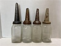 LOT OF 4 CONE TOP GLASS OIL BOTTLES
