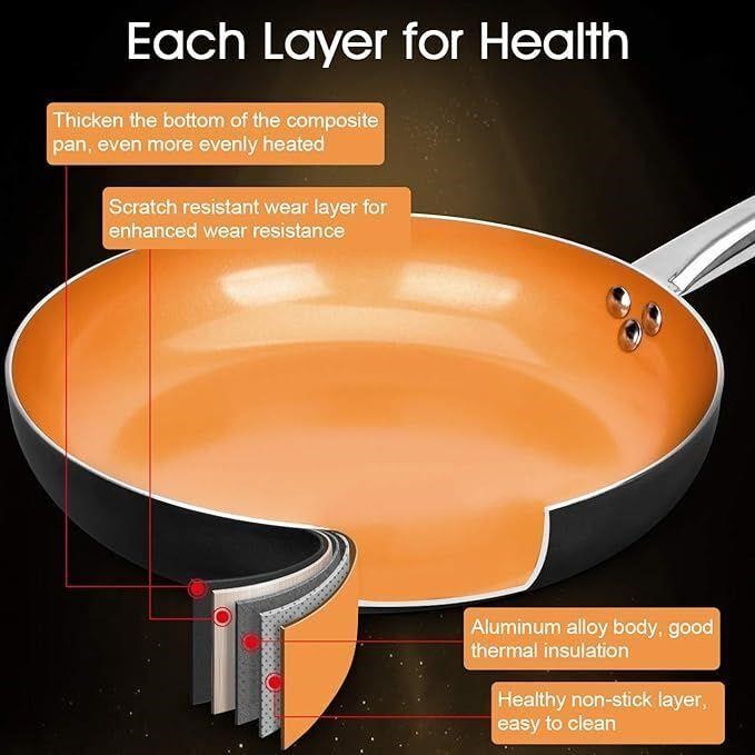 11" Skillet Copper Nonstick Frying Pan with Lid