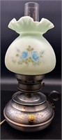 Fenton Hp Blue Roses Blue Satin Colonial Lamp By