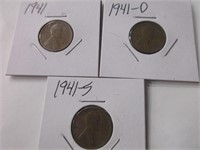 1941,1941-D,1941-S wheat back pennies
