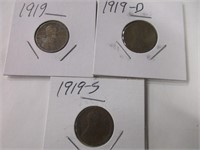 1919,1919-D,1919-S wheat back pennies