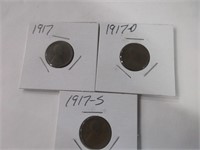1917,1917-D,1917-S wheat back pennies
