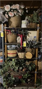Shelf Contents: Faux Flowers, Foliage, Wicker