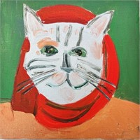WHIMSICAL GERARD COLLINS SIGNED PAINTING - CAT