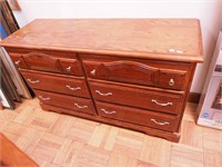 Six-drawer oak chest, 56" long x 34" high x 18"