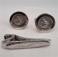 Sterling Silver Cuff Links & Tie Tack Set