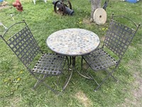 Outdoor stone top patio table w/ 2 metal folding