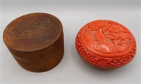Japanese Carved Mt Fuji & Chinese Cinnabar Boxes
