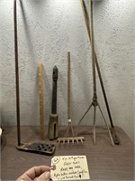 5pc antique primitive wooden farm tools