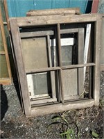 19 antique wood window frames all missing at