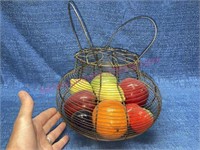 Wire egg basket w/ glass fruit