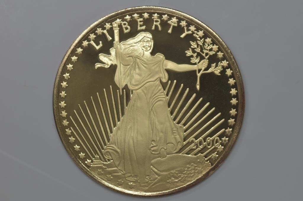 2000 Standing Liberty 4ozt Silver .999 Gold Tone