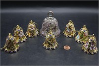 8 Cloisonne/Enamel Bell Ornaments