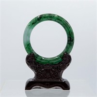 Chinese Fine Natural Green And Black Jadeite Bangl