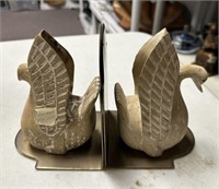 Pair of Brass and Wood Swan Bookends