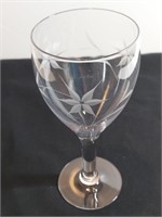 Fostoria Wheel Cut Floral Water Goblet.