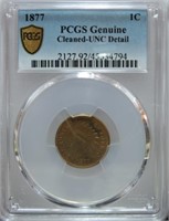 1877 Indian cent PCGS unc detail cleaned
