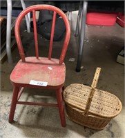 Nice Painted Doll Chair, Basket.