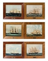 Six Wedgewood Ship Tiles in Birdseye Frames