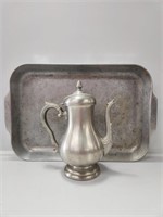 Pewter Coffee Pot, Metal Tray