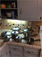 8- Revereware Copper Bottom Pots, Pans, lids