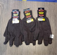 3 Pair Brown Jersey Work Gloves