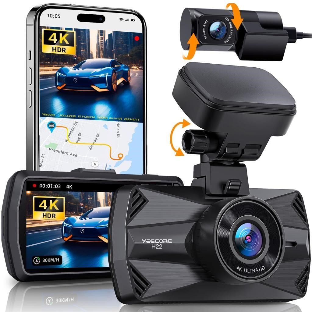 Dual Dash Cam, Real 4K+1080P Front and Rear Dash