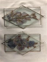 New  Glass Pressed Flower Window Hanger x2