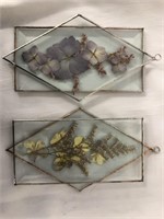 New  Glass Pressed Flower Window Hanger x2