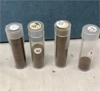 USA One Cent Coins in Tubes. 1919, 36, 37, 38