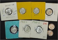 8 Roosevelt Silver Dimes & 1 Clad, Some BU