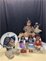 Native American Dolls & Plate some sleepy eyes
