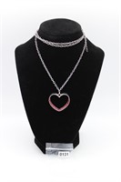 Open heart Pendent red gems