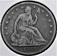 1861 SEATED HALF DOLLAR VF