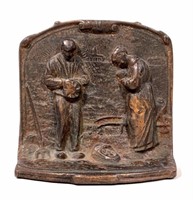 Cast iron bookend, "Angelus," bronze wash,