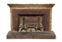 Cast iron bookend, fireplace & mantle,