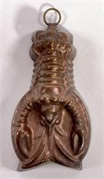 Copper lobster mold, 3.5" x 6", tinned inside